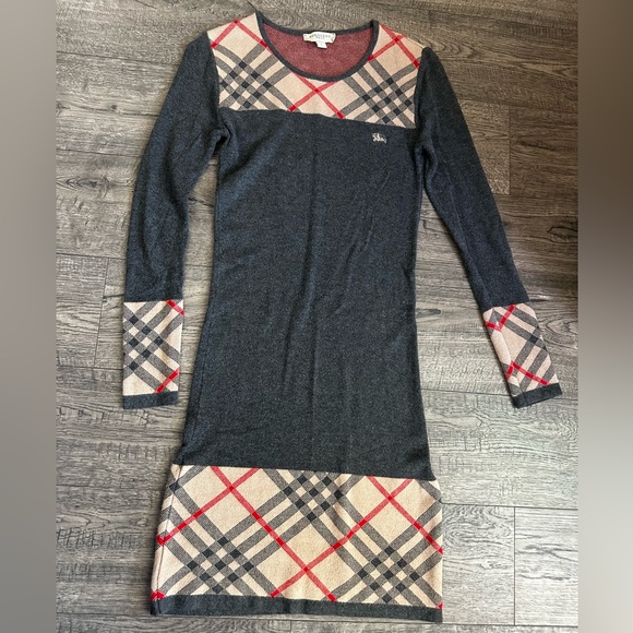 Burberry Brit Gray Sheath Dress with Plaid Accents - Picture 1 of 5